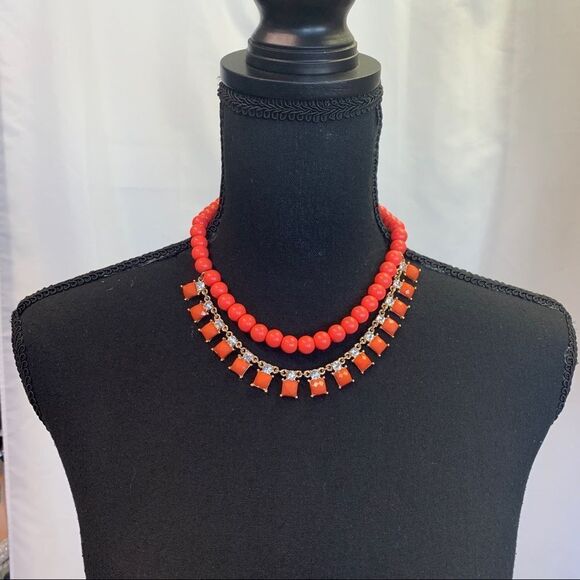 Banana republic blood orange beaded rhinestone layered statement necklace - Picture 3 of 11